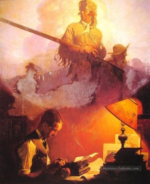 ノーマン・ロックウェル Painting - そしてダニエル・ブーンはアンダーウッドのポータブル1923年ノーマン・ロックウェルに命を吹き込みます